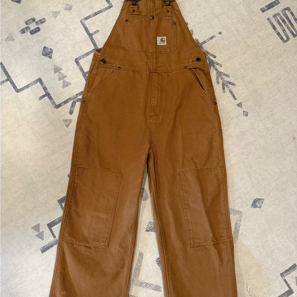 Carhartt Brown Canvas Cargo Overalls - Kid’s Work Bib Pants